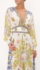 Baroque Print Button Maxi Dress