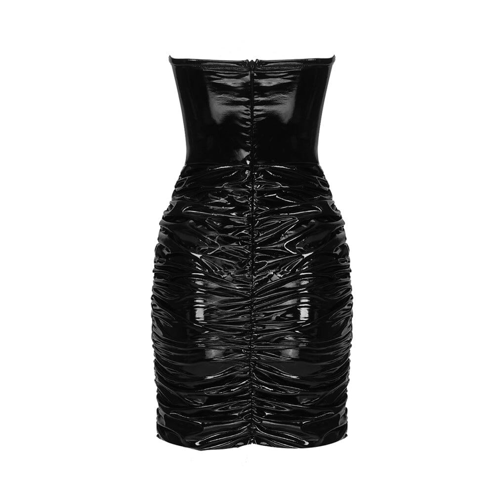 LeaTher HIP Wrap Mini Dress In Black