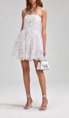 Beaded Sequin Bandeau Mini Dress In White