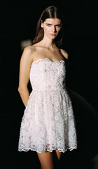 Beaded Sequin Bandeau Mini Dress In White