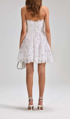 Beaded Sequin Bandeau Mini Dress In White