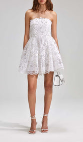 Beaded Sequin Bandeau Mini Dress In White