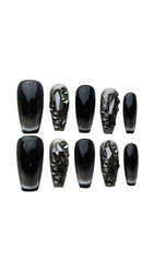 Black CAT EYE Crystal Handmade Press ON Nails