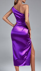 Purple One Shoulder Midi Hollow Out Bodycon Dress