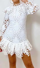 Blouson-Sleeve FLOUNCE Eyelet Mini Dress