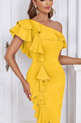 Bodycon Ruffle Midi Dress In Apricot