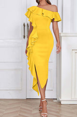 Bodycon Ruffle Midi Dress In Apricot