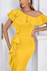 Bodycon Ruffle Midi Dress In Apricot