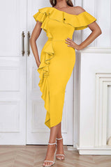 Bodycon Ruffle Midi Dress In Apricot