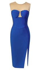 Bodycon Mesh Midi Dress In Blue