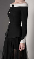 Bottons Mesh Two-Piece Set Dress In Black