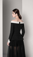 Bottons Mesh Two-Piece Set Dress In Black