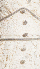 Bow-EmbelliShed Floral-Lace Midi Dress In Beige