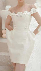 Bow-EmbelliShed Pocket Midi Dress In White