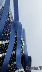 Bow-EmbelliShed Denim CropPed Top In Navy Blue