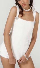 Bow-EmbelliShed Rhinestone Mini Dress In White