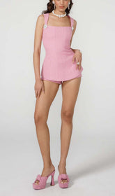 Bow-EmbelliShed Rhinestone Mini Dress In Pink