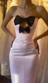 Bow-EmbelliShed Satin Midi Dress In Pink