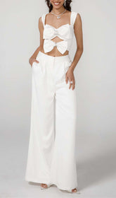 Bow-EmbelliShed Two-Piece Suit In White