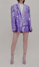 Breasted Sequined Jacket In Dusty Lilac
