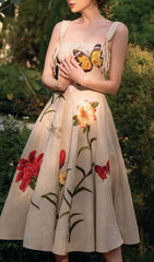 Butterfly Flower PRInY Midi Dress In Gray