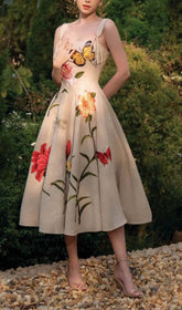 Butterfly Flower PRInY Midi Dress In Gray