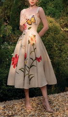 Butterfly Flower PRInY Midi Dress In Gray