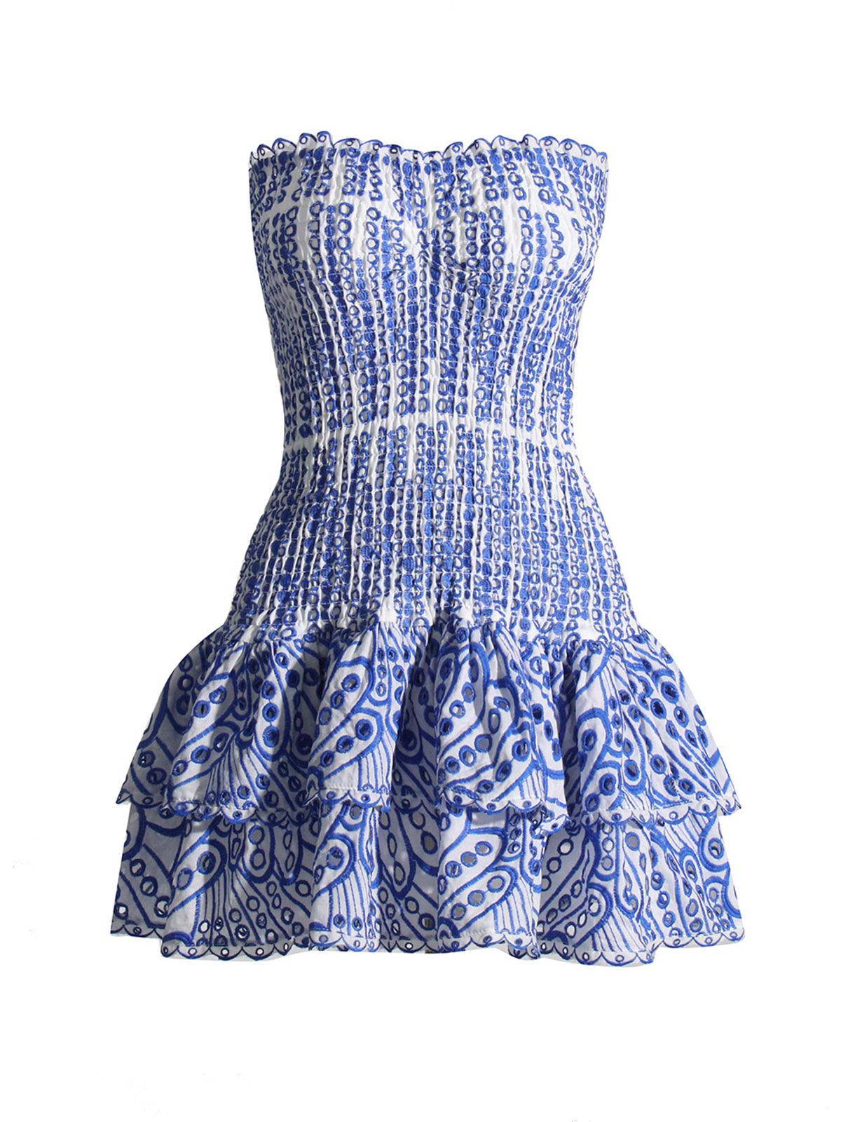Strapless Ruffle Mini Dress In Blue