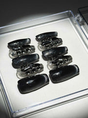 Black CAT EYE Crystal Handmade Press ON Nails
