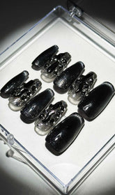 Black CAT EYE Crystal Handmade Press ON Nails