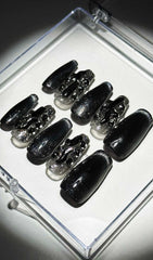 Black CAT EYE Crystal Handmade Press ON Nails