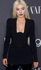 Black Corset Detail Long Sleeve Bandage Mini Dress