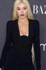 Black Corset Detail Long Sleeve Bandage Mini Dress