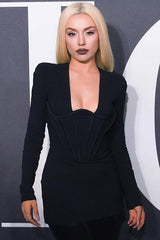 Black Corset Detail Long Sleeve Bandage Mini Dress