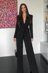 White V Neck Long Sleeves Sashes Suit