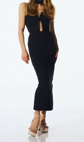 Detachable Neck Sleeveless Maxi Bandage Dress