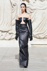 Faux LeaTher Strapless Maxi Dress In Black