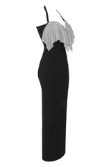 Black Halter Bandage CorseTeD Dress With Crystal Chainmail