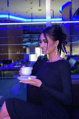 Black Long Sleeve Back Zipper Crystal Bandage Dress