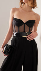 Black Mesh Lace Fishbone Chest TUB BodySuit