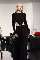 Black O Neck Hollow Backless Jumpsuit