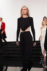 Black O Neck Hollow Backless Jumpsuit