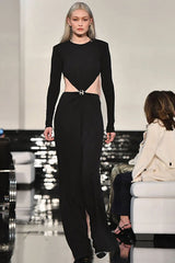 Black O Neck Hollow Backless Jumpsuit