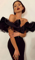 Off Shoulder Bow Ruffles Bandage Dress
