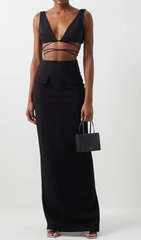 Sleeveless Deep V-Neck Bandage Maxi Dress