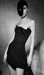 Black Strapless Satin Bandage Mini Dress