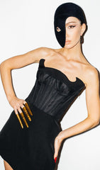 Black Strapless Satin Bandage Mini Dress