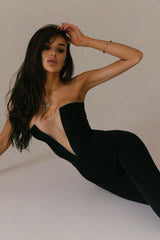 Black Strapless SLASH Neck Mesh Jumpsuit