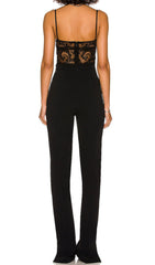 Black Strappy Lace Bandage Jumpsuit