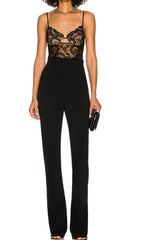 Black Strappy Lace Bandage Jumpsuit